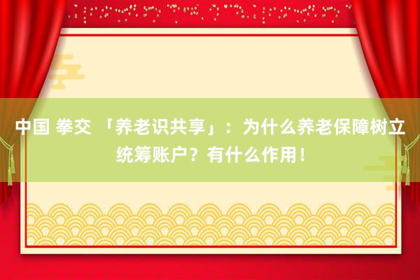 中国 拳交 「养老识共享」：为什么养老保障树立统筹账户？有什么作用！