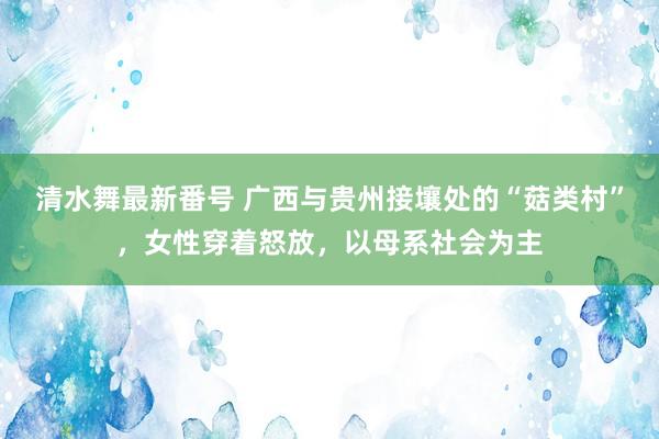 清水舞最新番号 广西与贵州接壤处的“菇类村”，女性穿着怒放，以母系社会为主